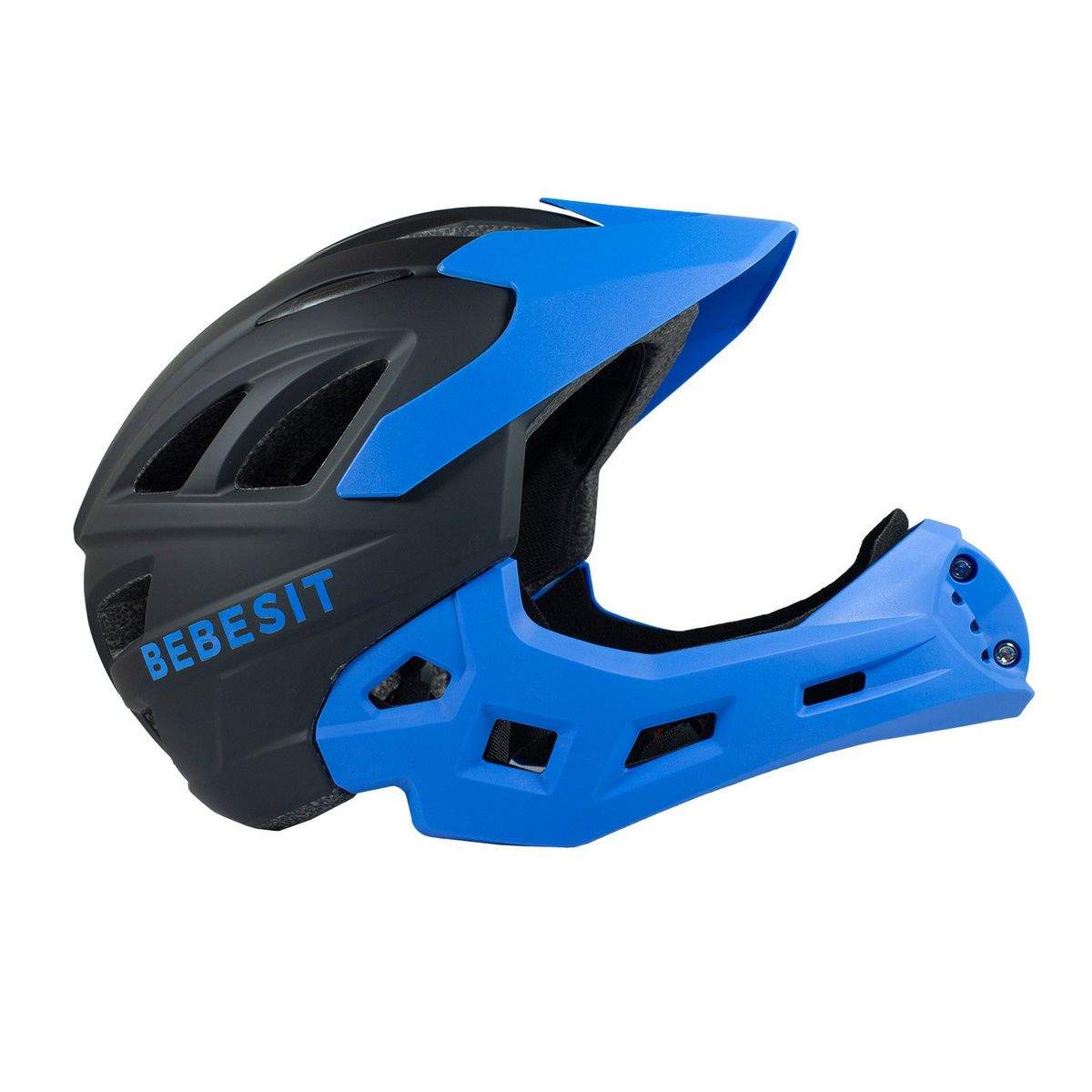 BEBESIT - Casco Integral Bici Cross Rejilla Desmontable Negro Azul