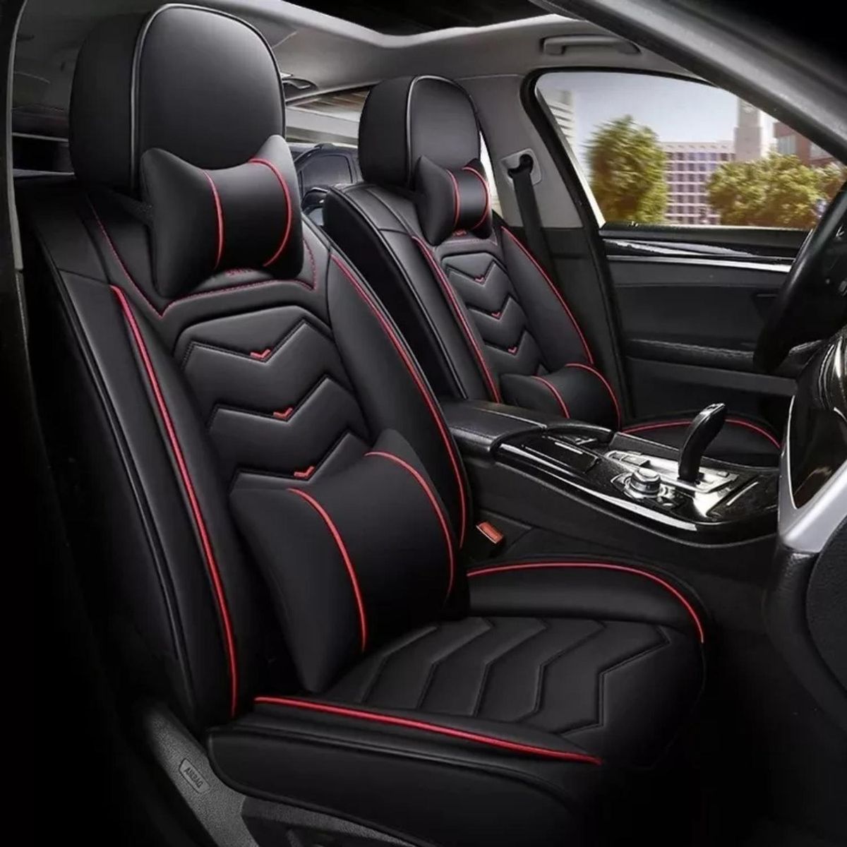 IMPORTCLICK - Kit Fundas Cubre Asiento Eco Cuero Auto Almohadilla Luxury Negro