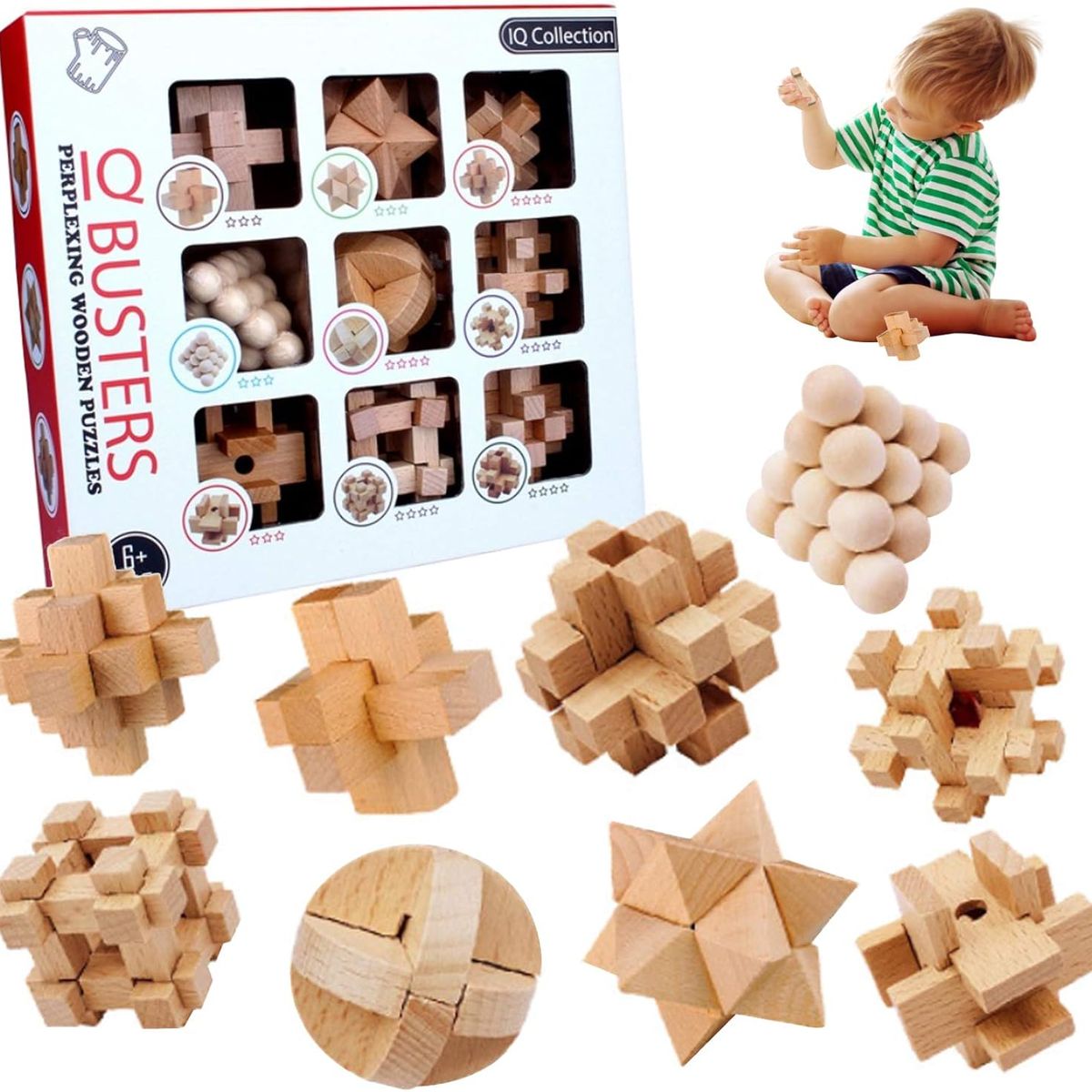GENERICO - Juego Destreza puzzle 3d  De Madera 9 piezas