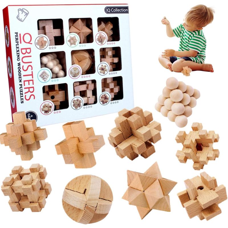 GENERICO - Juego Destreza puzzle 3d  De Madera 9 piezas