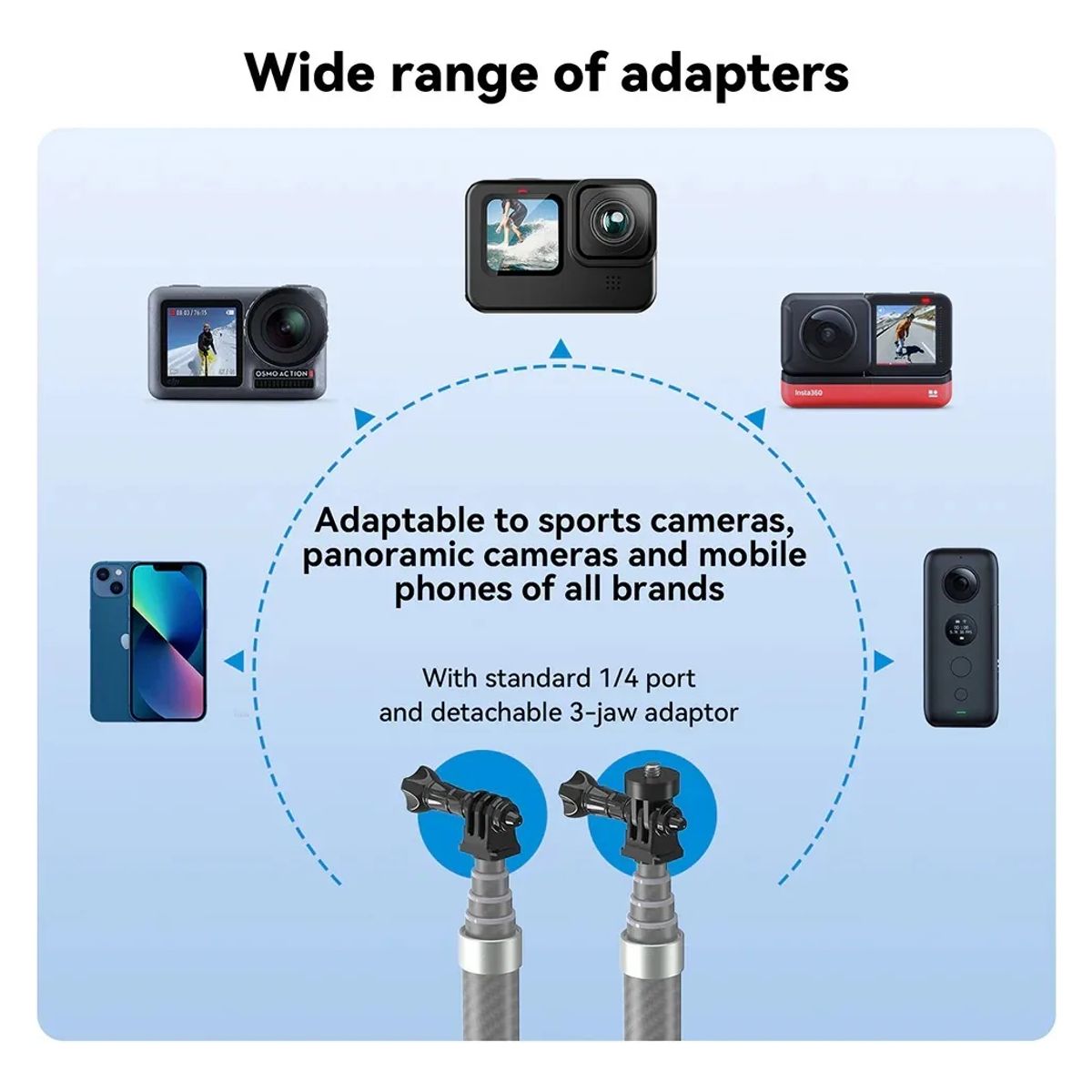 GENERICO - Bastón Selfie Fibra Carbono Telesin Para Gopro Hero 13 12 11