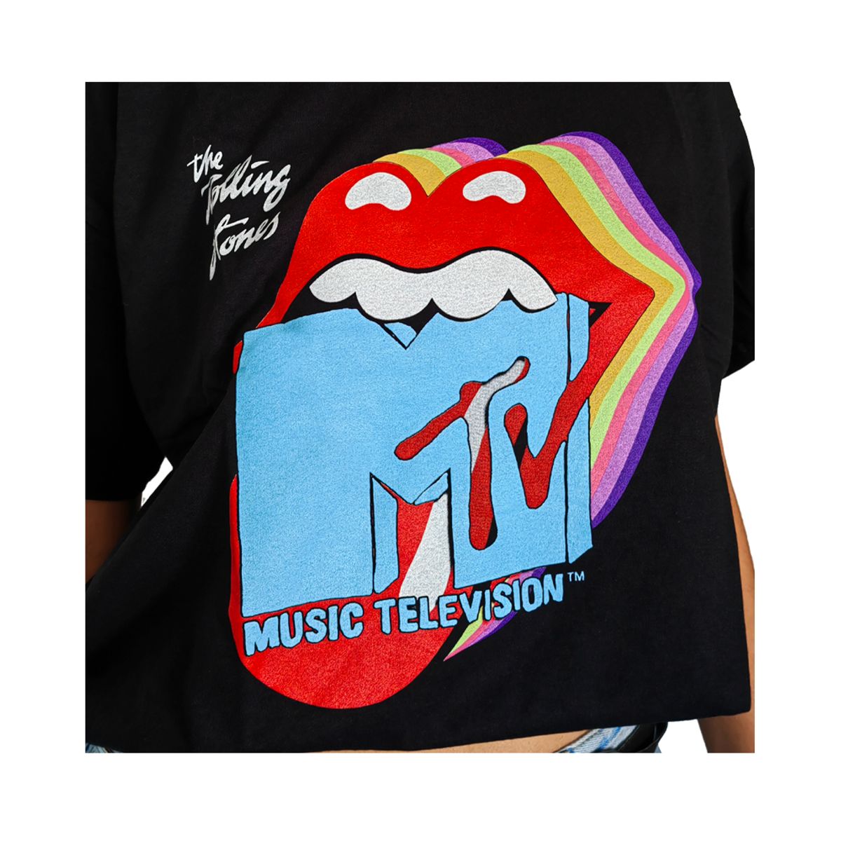 ROCK OFF OFFICIALLY LICENSED PRODUCTS - Polera retro de MTV con la lengua de The Rolling Stones cromática