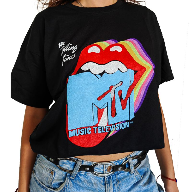 ROCK OFF OFFICIALLY LICENSED PRODUCTS - Polera retro de MTV con la lengua de The Rolling Stones cromática