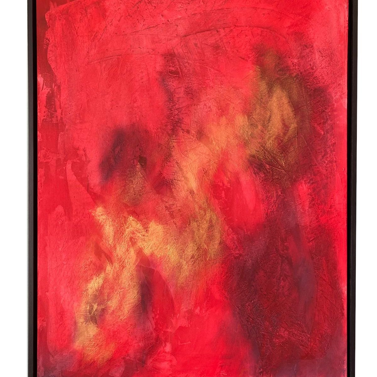 GENERICO - Cuadro Decorativo Abstracto Texturizado Rojo Intenso y Dorado Moderno 80x80 cm