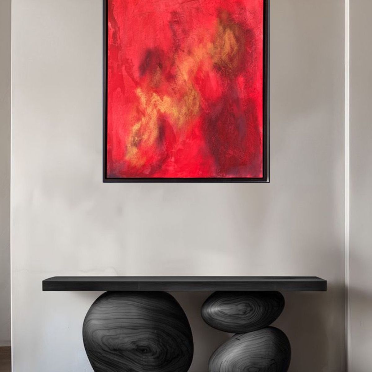 GENERICO - Cuadro Decorativo Abstracto Texturizado Rojo Intenso y Dorado Moderno 80x80 cm