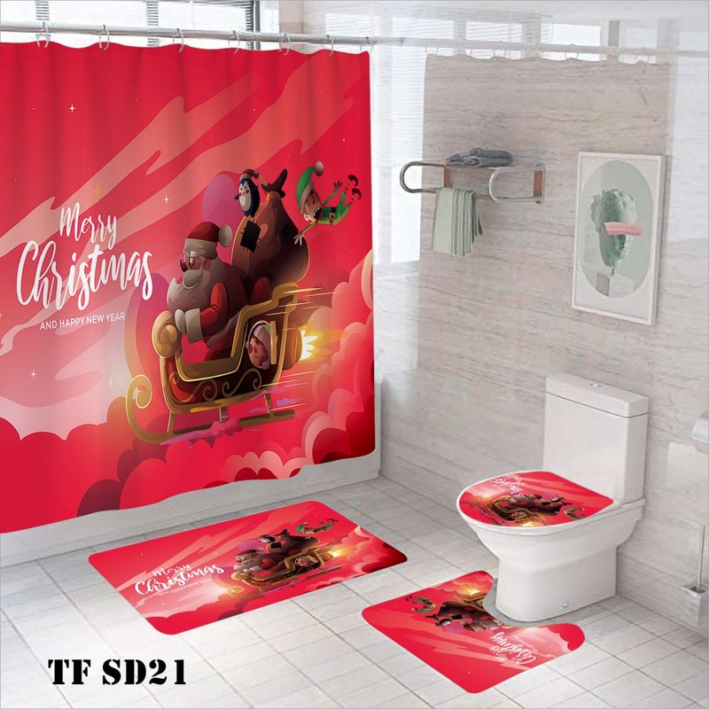 GENERICO - set de baño con cortina diseño navidad