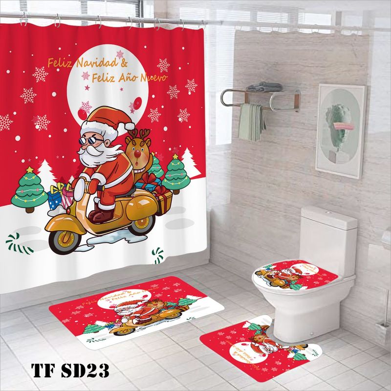 GENERICO - set de baño con cortina diseño navidad