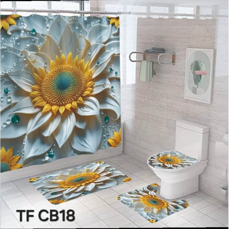 GENERICO - set de baño con cortina impermeable 4 piezas