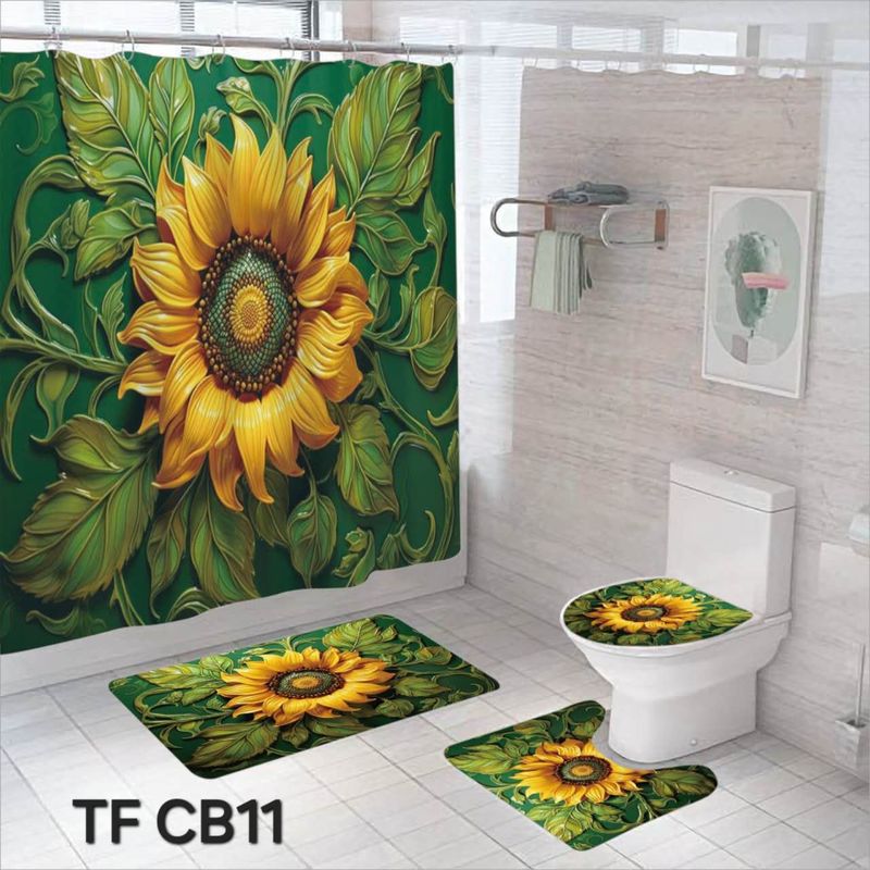 GENERICO - set de baño con cortina impermeable 4 piezas