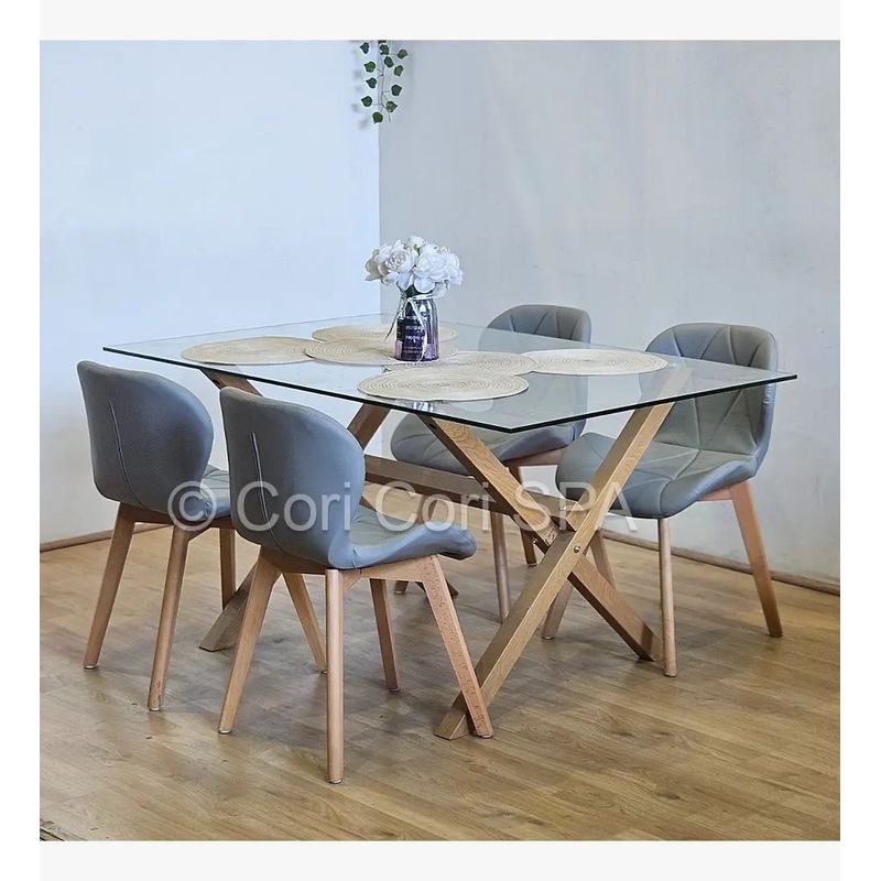 CORI CORI - Comedor Medlock 140x90cms + 4 Sillas Mariposa Ecocuero Wood Gris