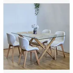 CORI CORI - Comedor Medlock 140x90cms + 4 Sillas Mariposa Ecocuero Wood Blanco