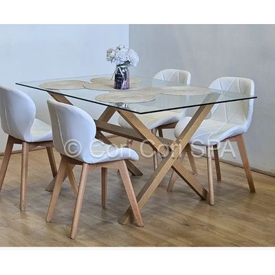 Imagen 2 del producto Comedor Medlock 140x90cms + 4 Sillas Mariposa Ecocuero Wood Blanco