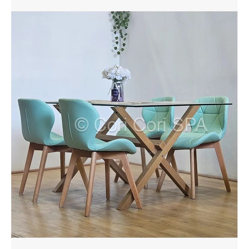 CORI CORI - Juego de Comedor Medlock 140x90cm + 4 Sillas Mariposa Wood Menta