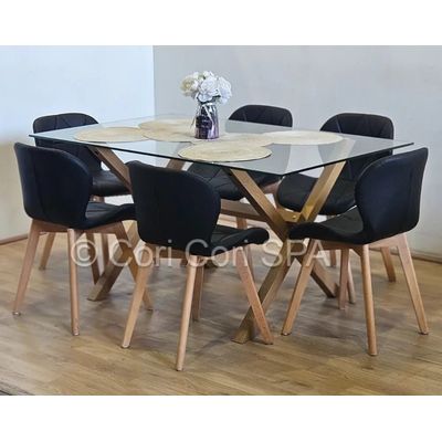Imagen 2 del producto Comedor Medlock 140x90cms + 6 Sillas Mariposa Ecocuero Wood Negro