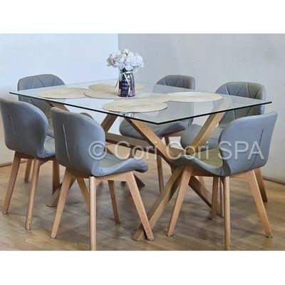 Imagen 2 del producto Comedor Medlock 140x90cms + 6 Sillas Mariposa Ecocuero Wood Gris