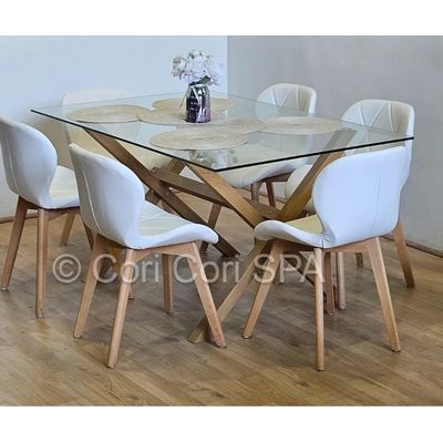 Imagen 2 del producto Comedor Medlock 140x90cms + 6 Sillas Mariposa Ecocuero Wood Blanco