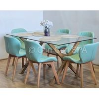 Juego de Comedor Medlock 140x90cms + 6 Sillas Mariposa Wood Menta