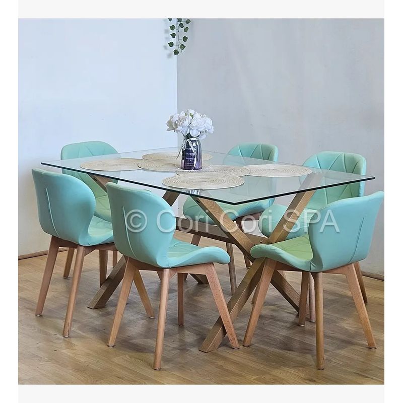 CORI CORI - Juego de Comedor Medlock 140x90cms + 6 Sillas Mariposa Wood Menta