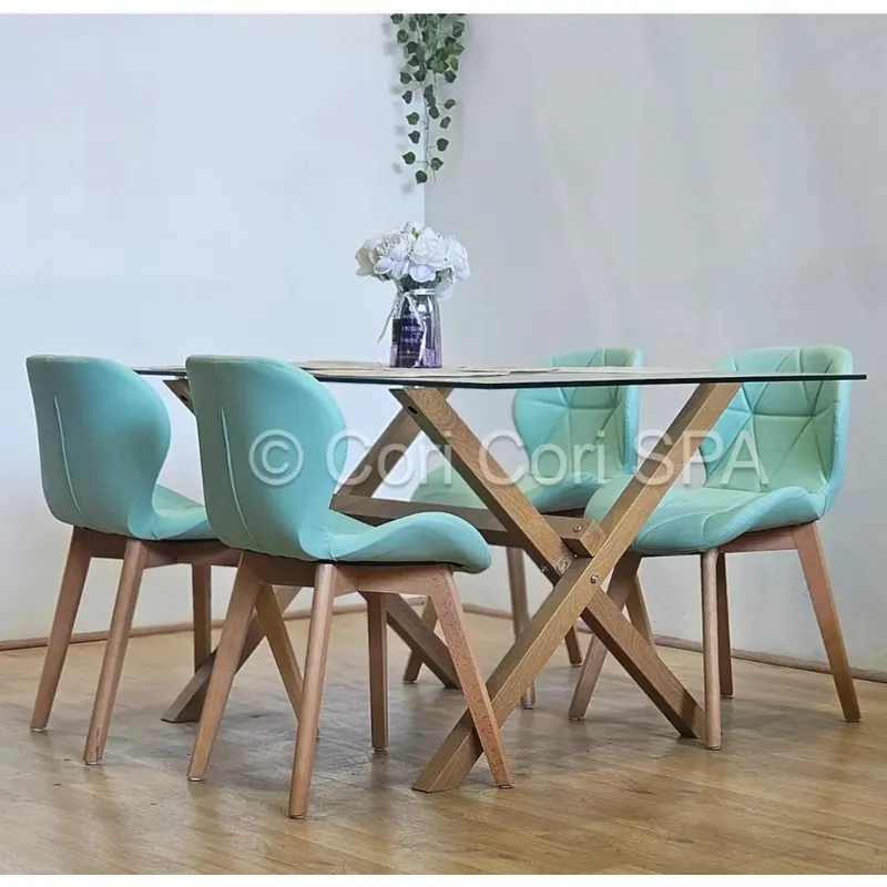 CORI CORI - Comedor Medlock 130x80cms + 4 Sillas Mariposa Ecocuero Wood Menta…