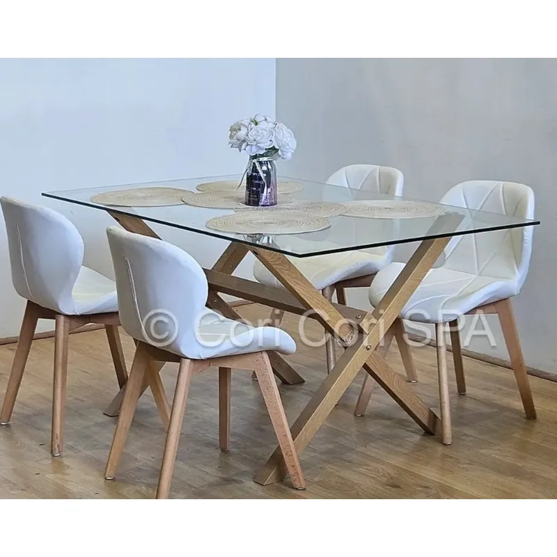 CORI CORI - Comedor Medlock 130x80cms + 4 Sillas Mariposa Ecocuero Wood Blanco