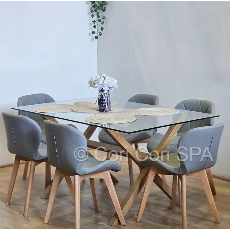 CORI CORI - Comedor Medlock 130x80cms + 6 Sillas Mariposa Ecocuero Wood