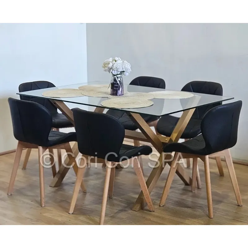 CORI CORI - Comedor Medlock 130x80cms + 6 Sillas Mariposa Ecocuero Wood Negro…