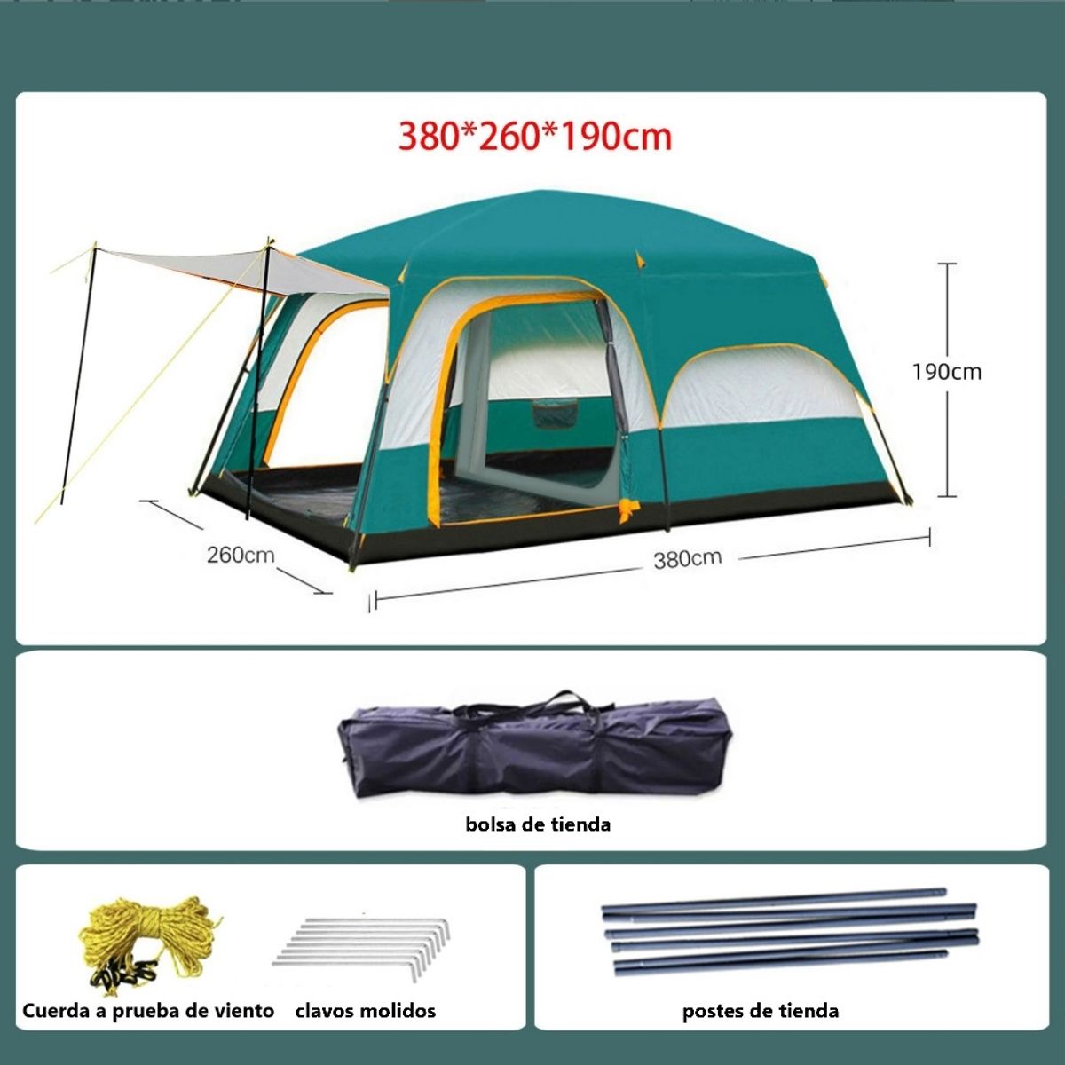 AFVENTURA - Tienda Campaña Tienda Familiar 6-8Personas Impermeable verde