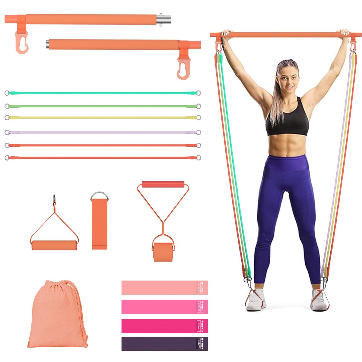 KOKILA - Kit 17 Barra Pilates Banda Elastica De Resistencia Ejercicio