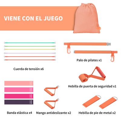 Imagen 2 del producto Barra de Pilates Portátil Fitness con Bandas de Resistencia