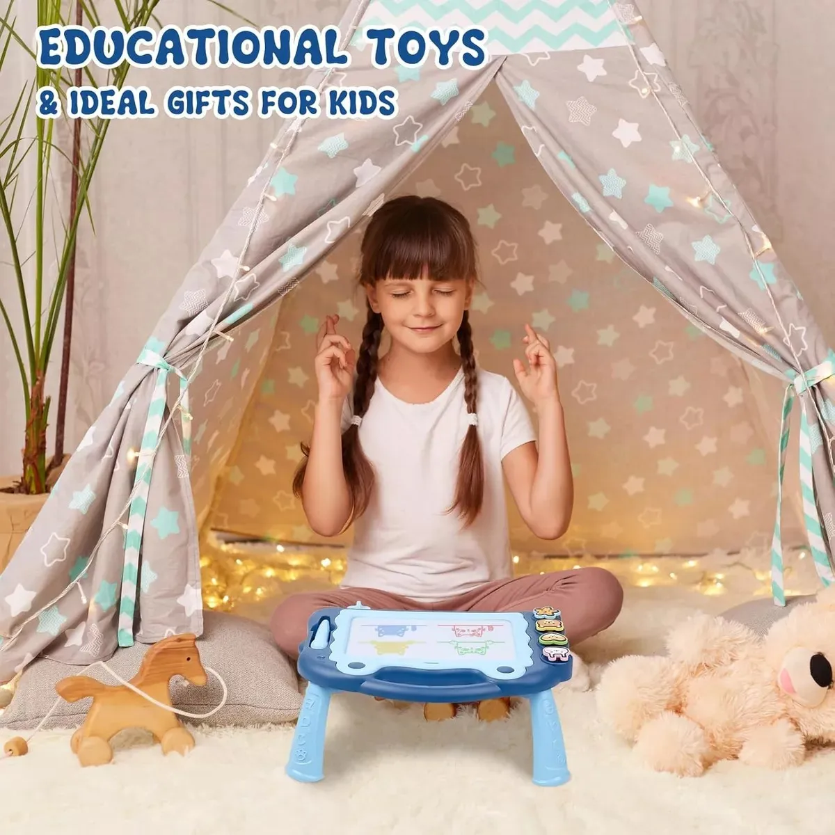 KUANGYE - Tablero Juego Pizarra Magica Con Soporte Para Niños 4 Sello