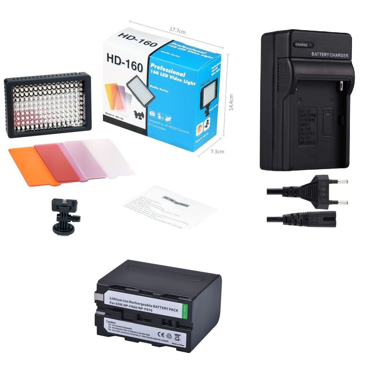 GENERICO - FOCO LED 160 + 3 FILTROS COLORES + CARGADOR + BATERÍA NP-F970