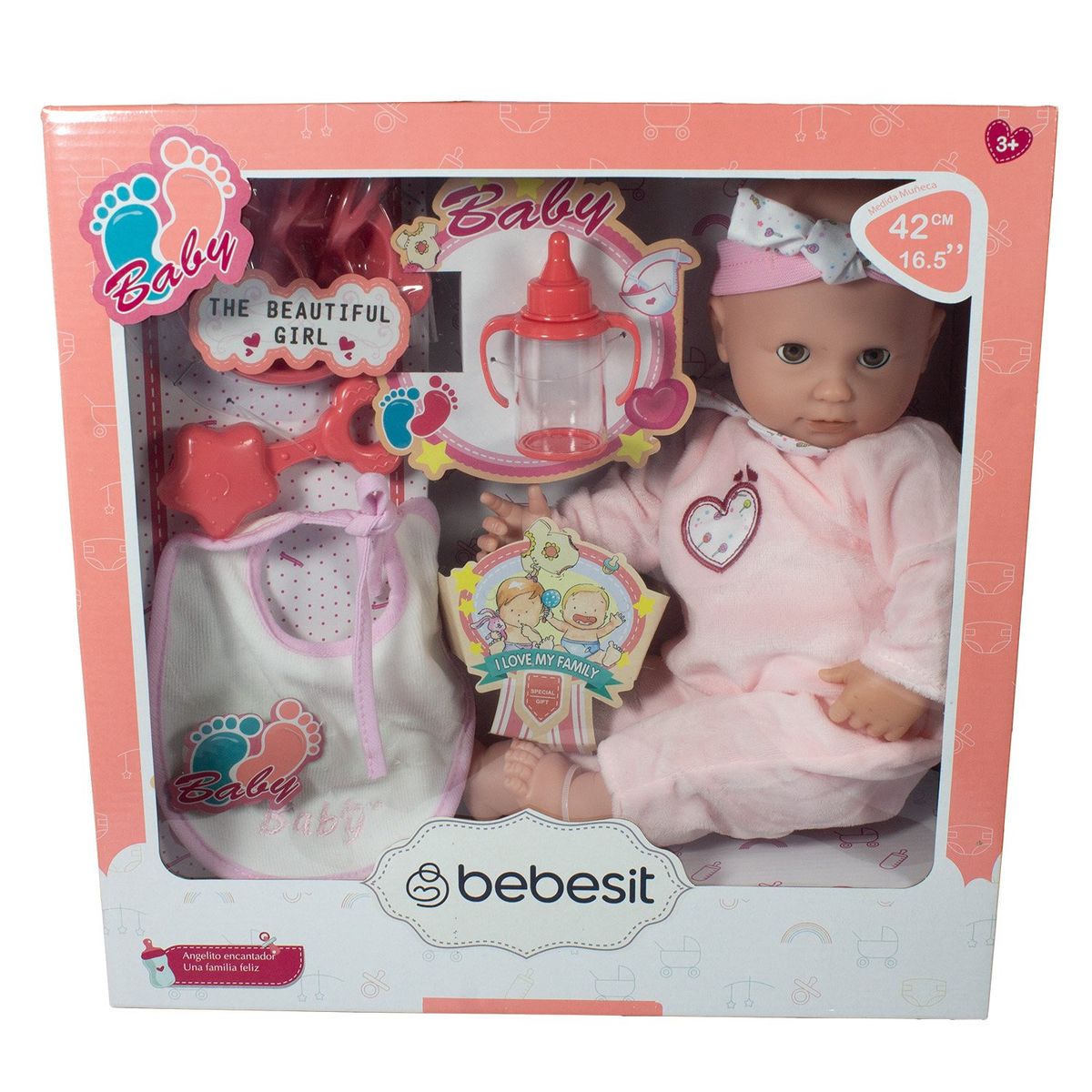 BEBESIT - Muñeca Bebe Luna 42cm con accesorios