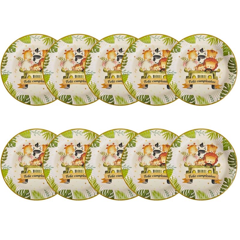 GENERICO - X10 Plato Decoración Safari Cumpleaños Safari Animales 23Cm
