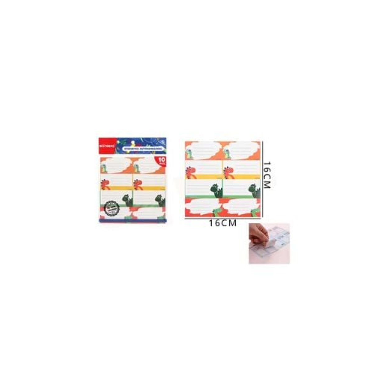 GENERICO - Etiqueta Autoadhesiva Escolar Dinosaurios 16x16 Cm 10Pcs