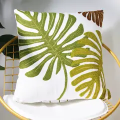 GENERICO - Pack 2 Fundas de Cojín 45x45 cm Tulum Crudo, Algodón Bordado Hojas