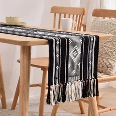 GENERICO - Camino de Mesa Hilos de Algodón Nórdico 33x150 CM Oslo Negro