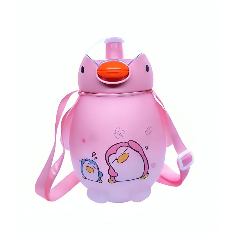 OEM - Botella Agua Pinguino Kawaii Con Stickers Y Correa 1500ml Rosa