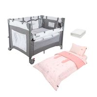 Cuna más Colchón Protector Playard Always y Set Sabanas cuna