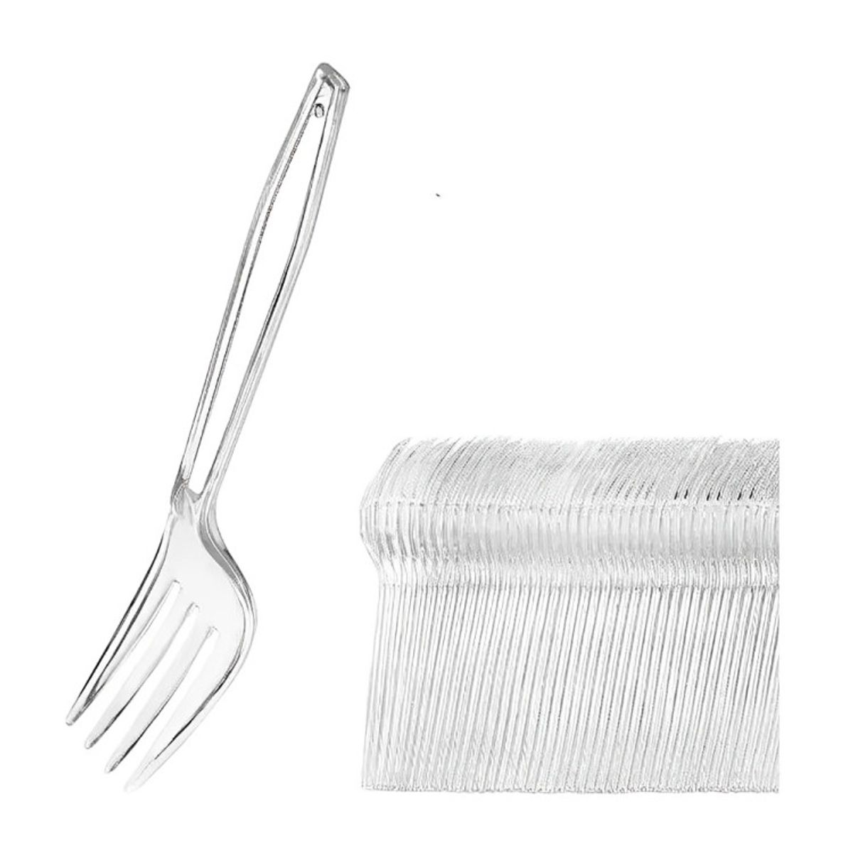 OEM - Pack 100 Tenedores Transparente Reutilizable - Desechable