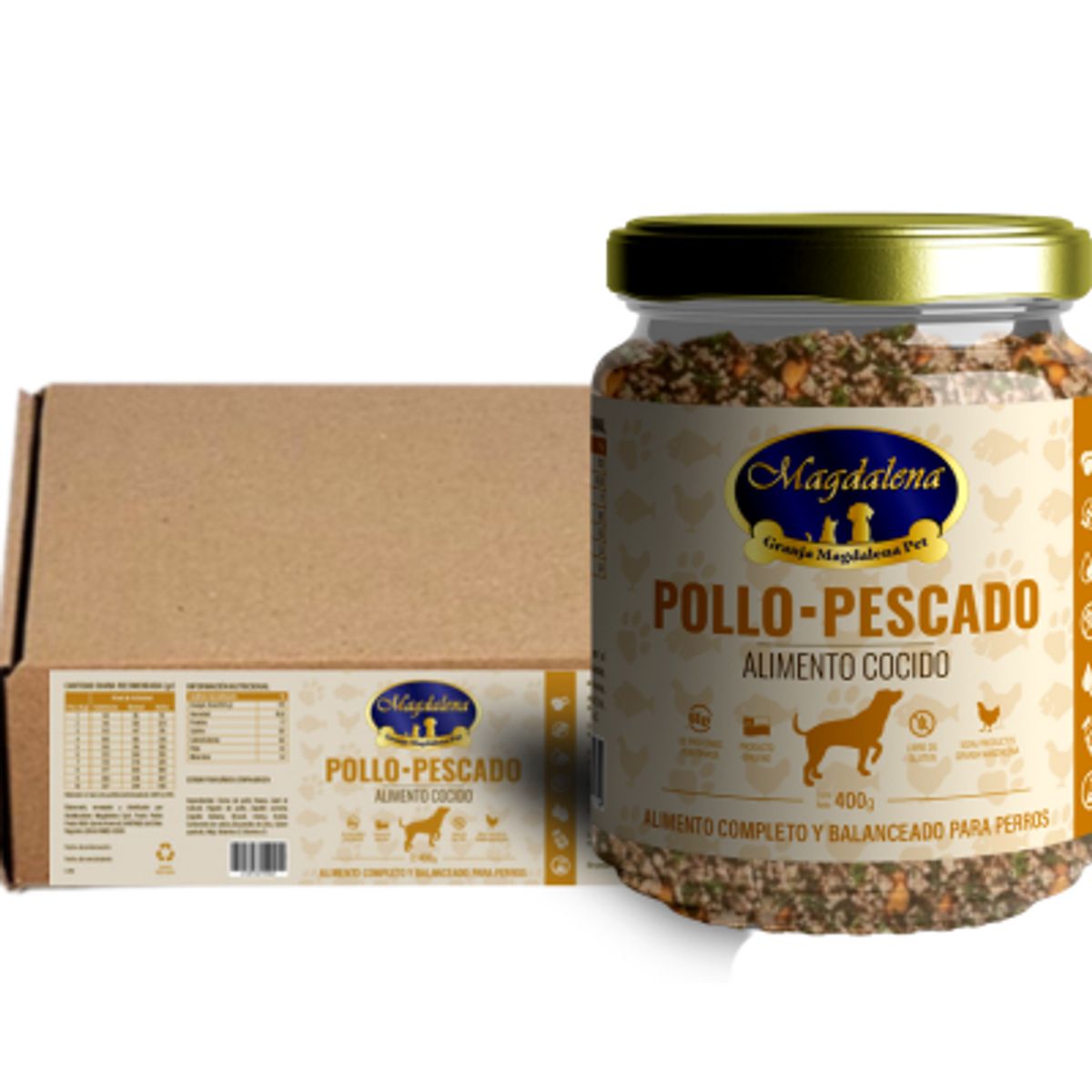 GRANJA MAGDALENA - 6 Pack Alimento Completo Cocido Pollo Pescado 400 grs