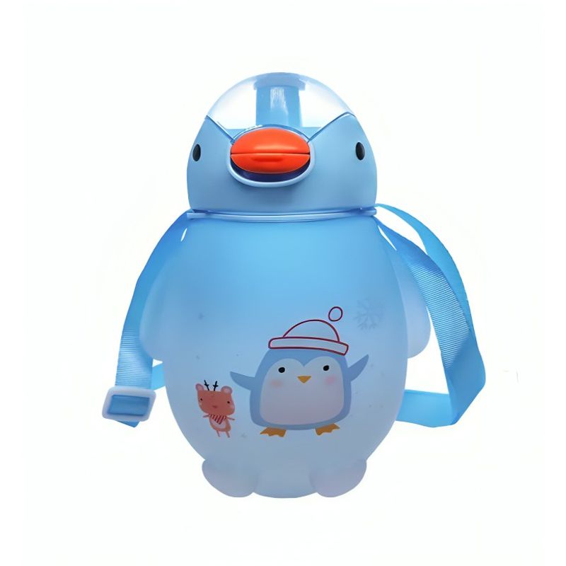 OEM - Botella Agua Pinguino Kawaii Con Stickers Y Correa 1500ml azul