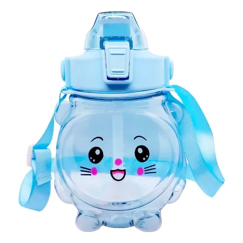 OEM - Botella Agua Antiderrame Kawaii Con Sticker Y Correa 1000ml Azul