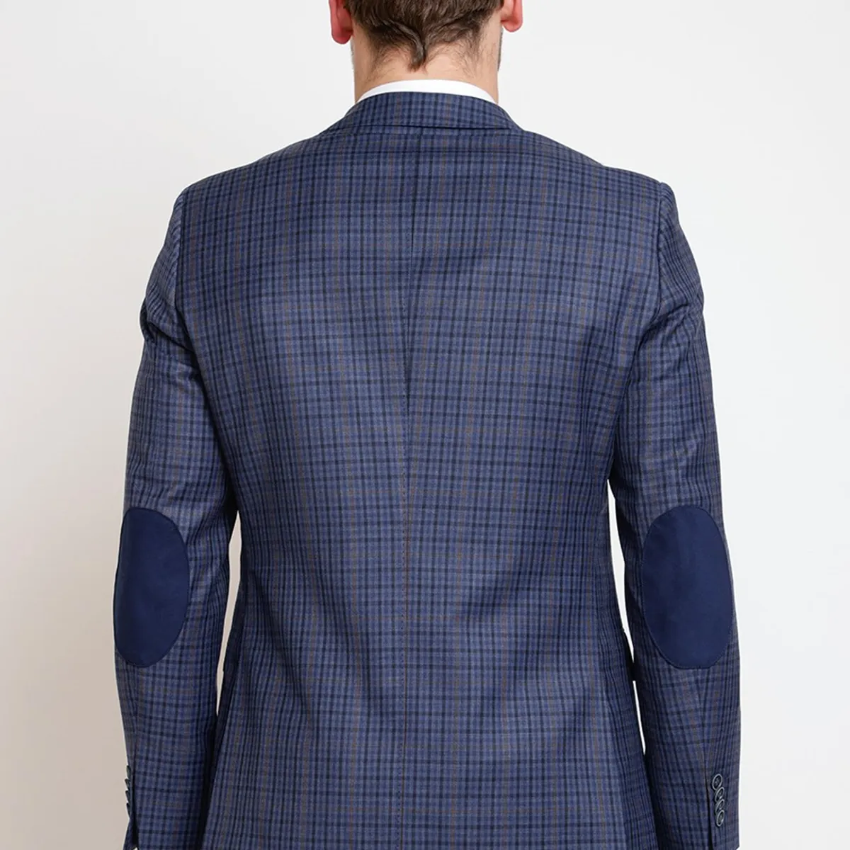 TRIAL - Chaqueta Hombre Formal Mezcla Lana Cuadros Slim Executive Azul