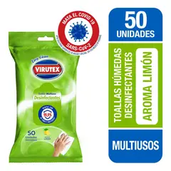 VIRUTEX - Toallas Húmedas Desinfectante Multiuso X50u Limón