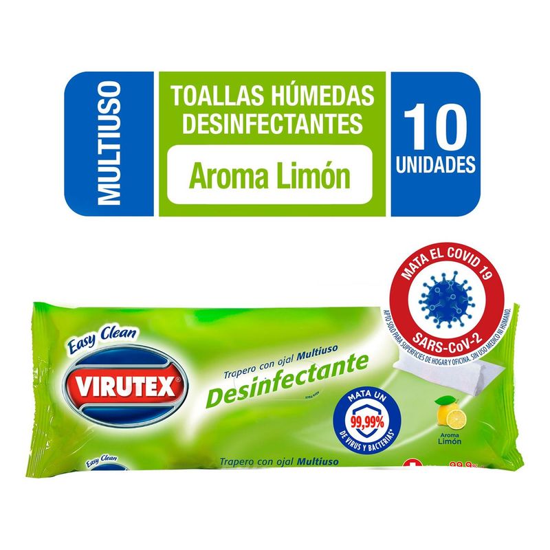 VIRUTEX - Trapero Piso Desechable Desinfectante Limón 10 Un