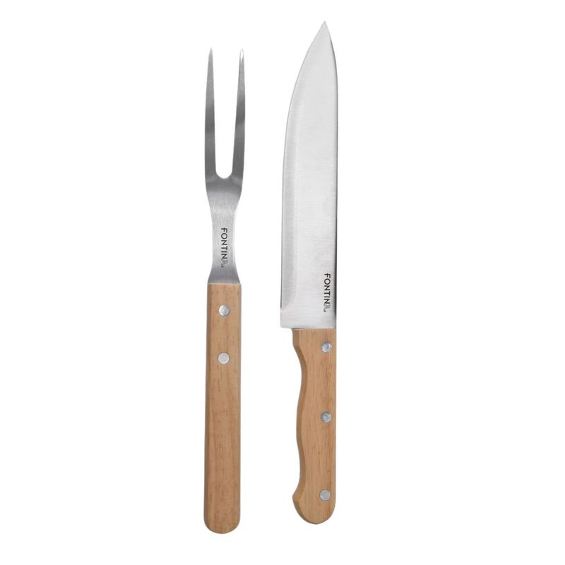 GENERICO - Set Parrillero Cuchillo + Trincho Acero Mango Madera