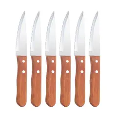 GENERICO - Set 6 Cuchillos Parrilleros de 22cm Acero Mango Madera