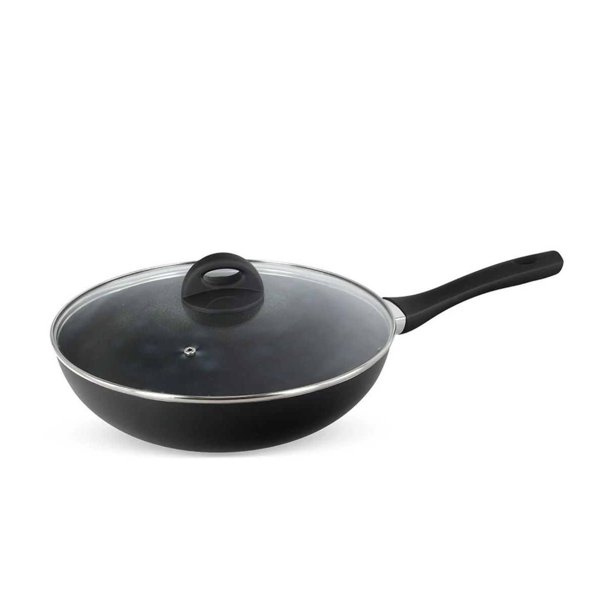 WENS - Wok 30cm Con Tapa De Vidrio Wens Firenze Negro Antiadherente