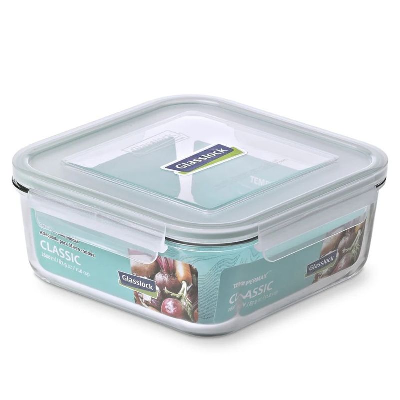 GLASSLOCK - Contenedor De Vidrio Hermetico Cuadrado 2600mL Glasslock
