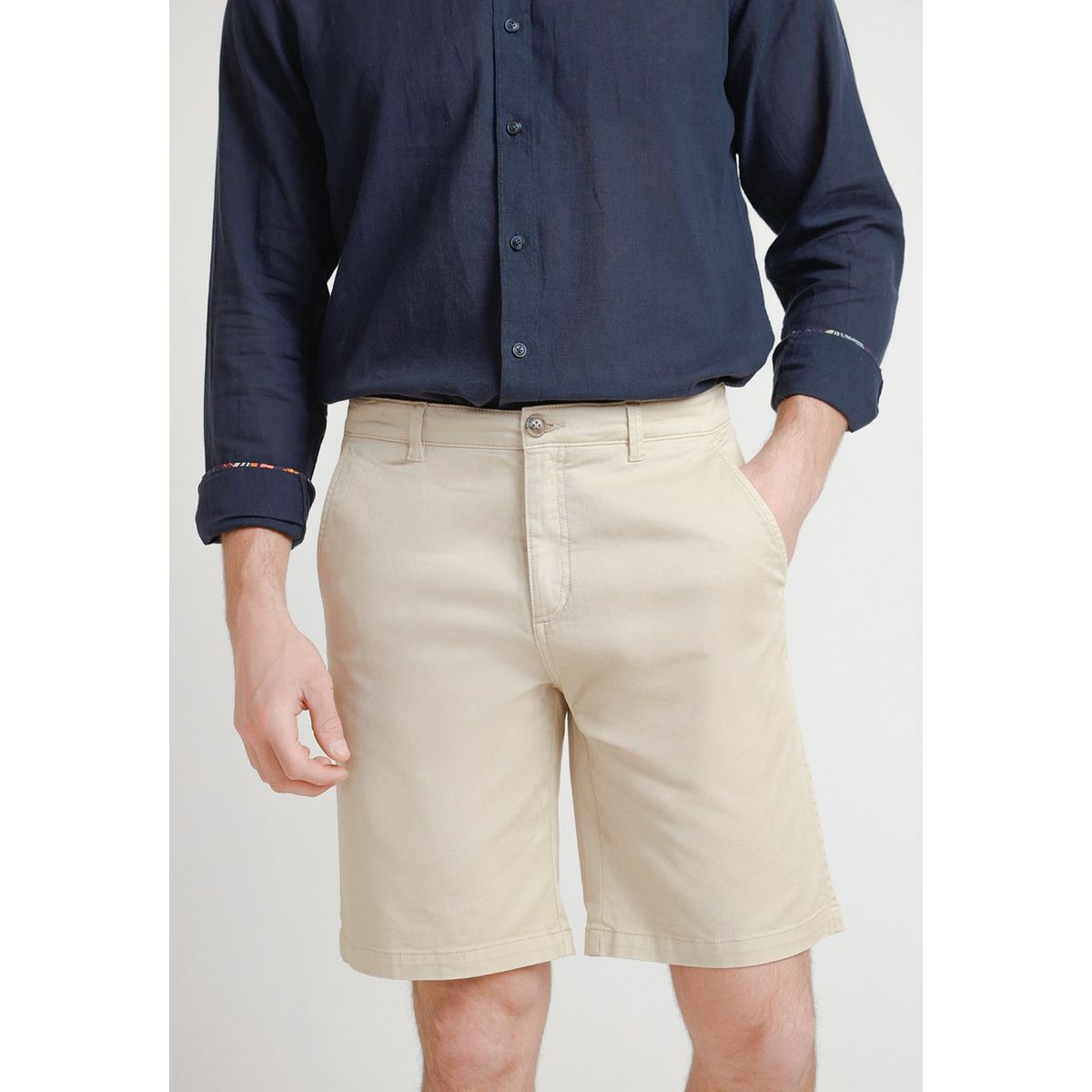 TRIAL - Bermuda Hombre Casual Algodón Liso Slim Valerio Beige